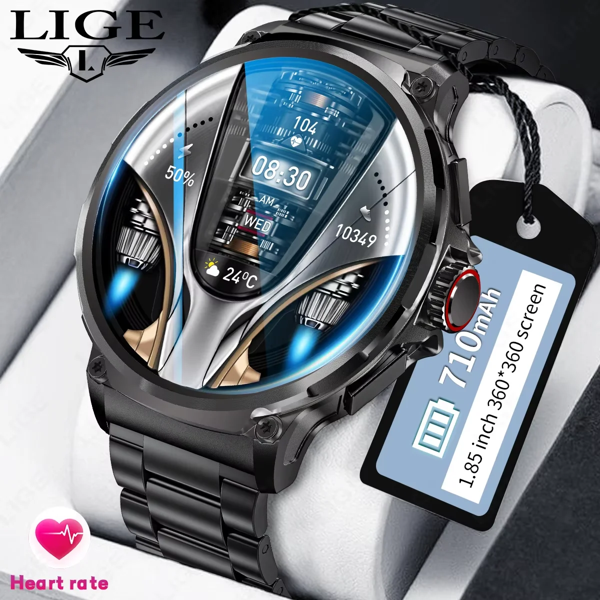 LIGE New 1.85-inch HD Smart Watch Men GPS Tracker Bluetooth Call 710Mah Large Battery Waterproof Smartwatch For Xiaomi Android