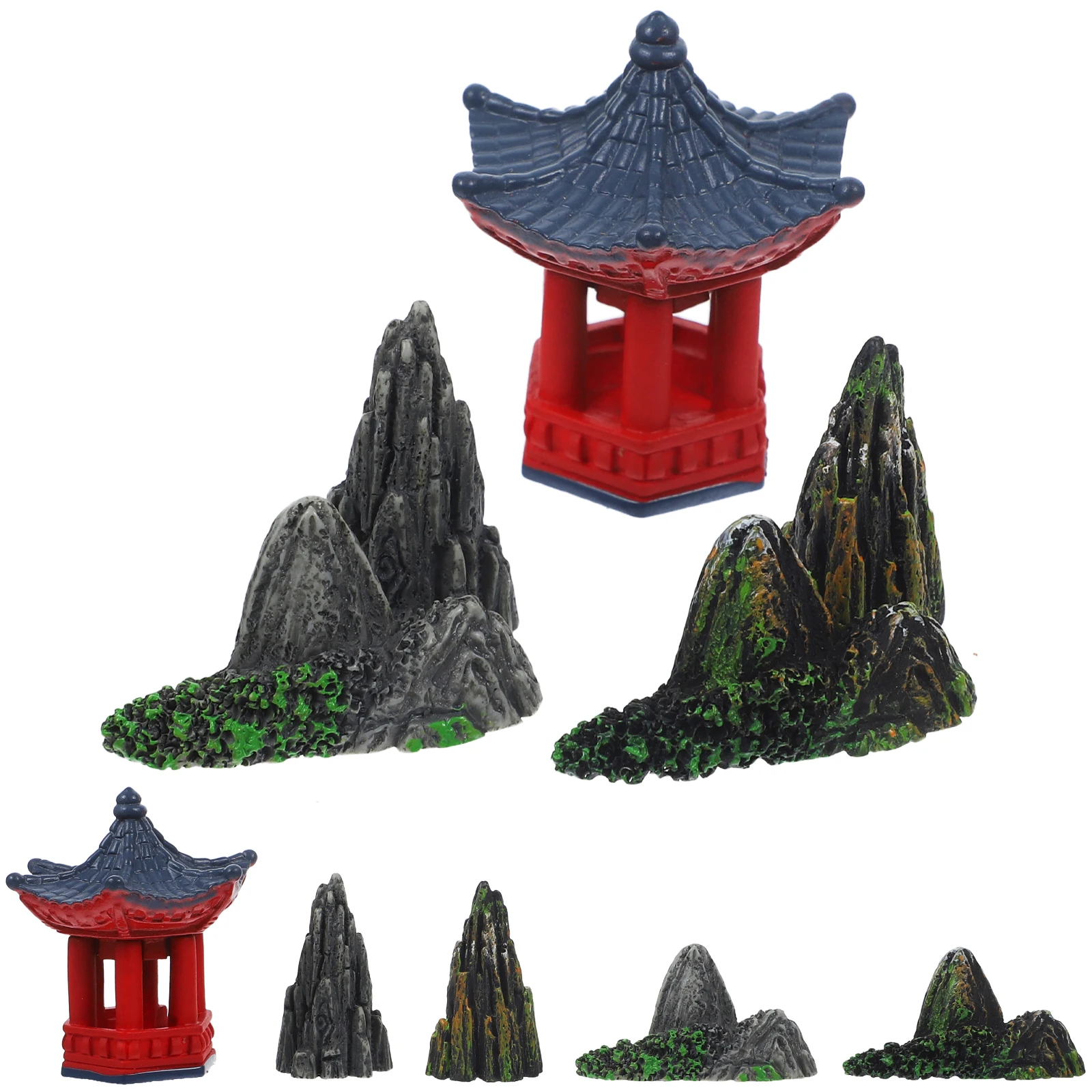 

1 set Pavilion Bridge Figurines Resin Mountain Water Decor 3x11 White Goose 3x16 Duck 3x7 Goose 2x35 2x36 Arched Bridge Moss
