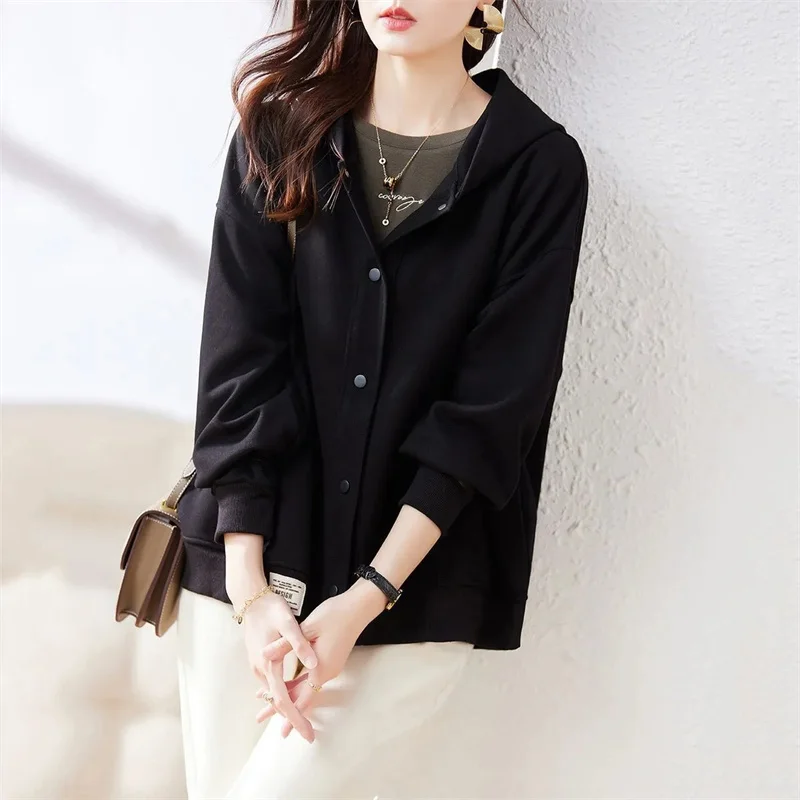 Cardigan Ｈooded Ｓweatshirt Ｊacket Ｗomen's Ａutumn Ｗinter Korean Ｖersion Ｐopular Ｌoose and Ｓlimming Ｃasual Ｓtyle Ｓolid　top Ｗomen's