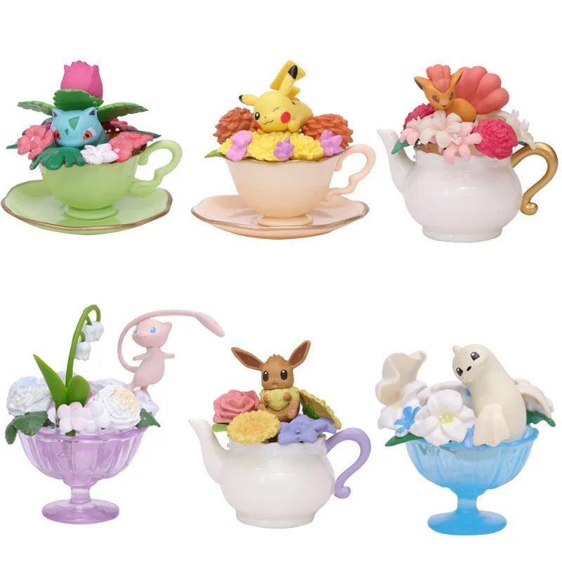 

5-7CM 6Pcs/Lot Anime Pokemon Pikachu Flower Teacup Dream Eevee Mewtwo Vulpix Bulbasaur PVC Action Figure Toys Model Doll