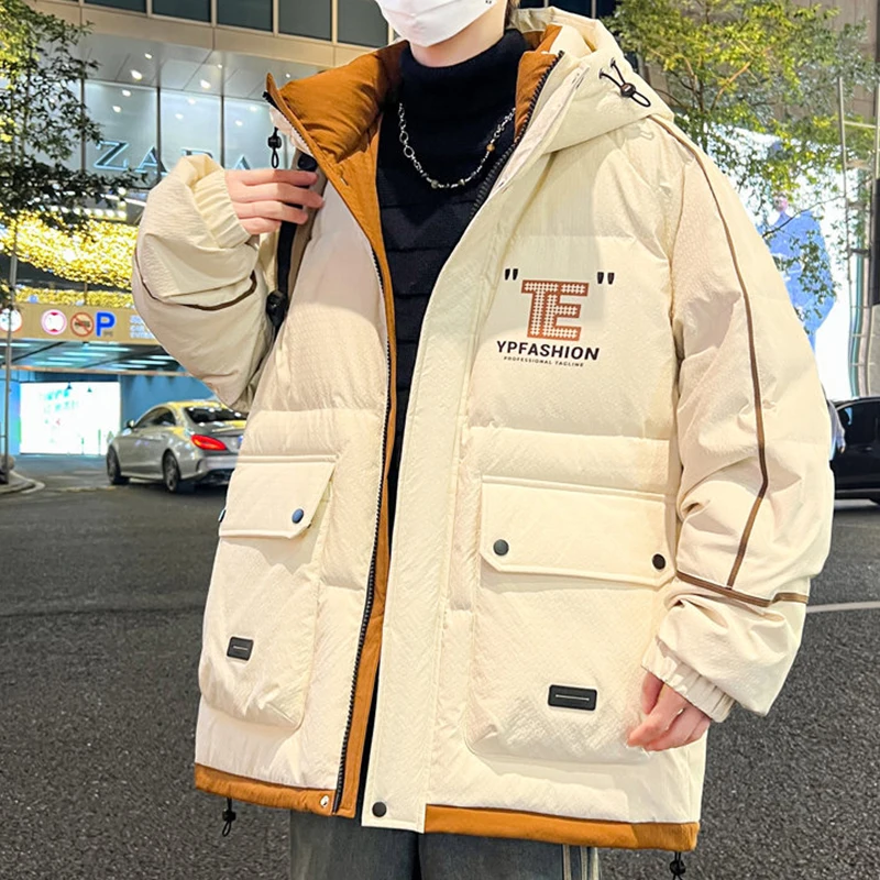 Casual Men's Hooded Cotton-Padded Jackets 2025 Autumn Winter Youth High Street Outwear Loose Warm Parkas Windproof Tops Clothing