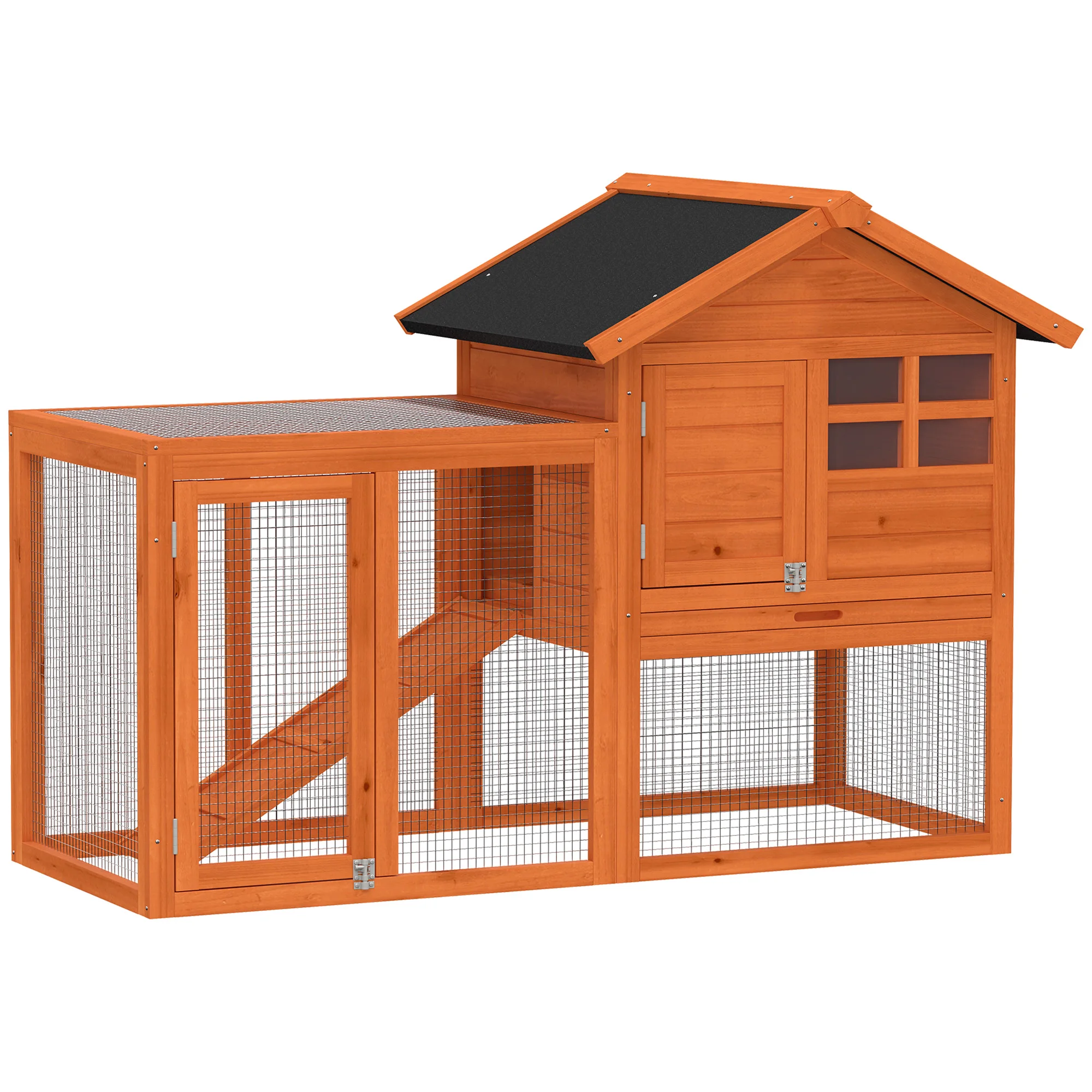 PawHut Hasenstall 2 piani, gabbia per conigli in legno 123,5x62,6x92,5 cm, arancione