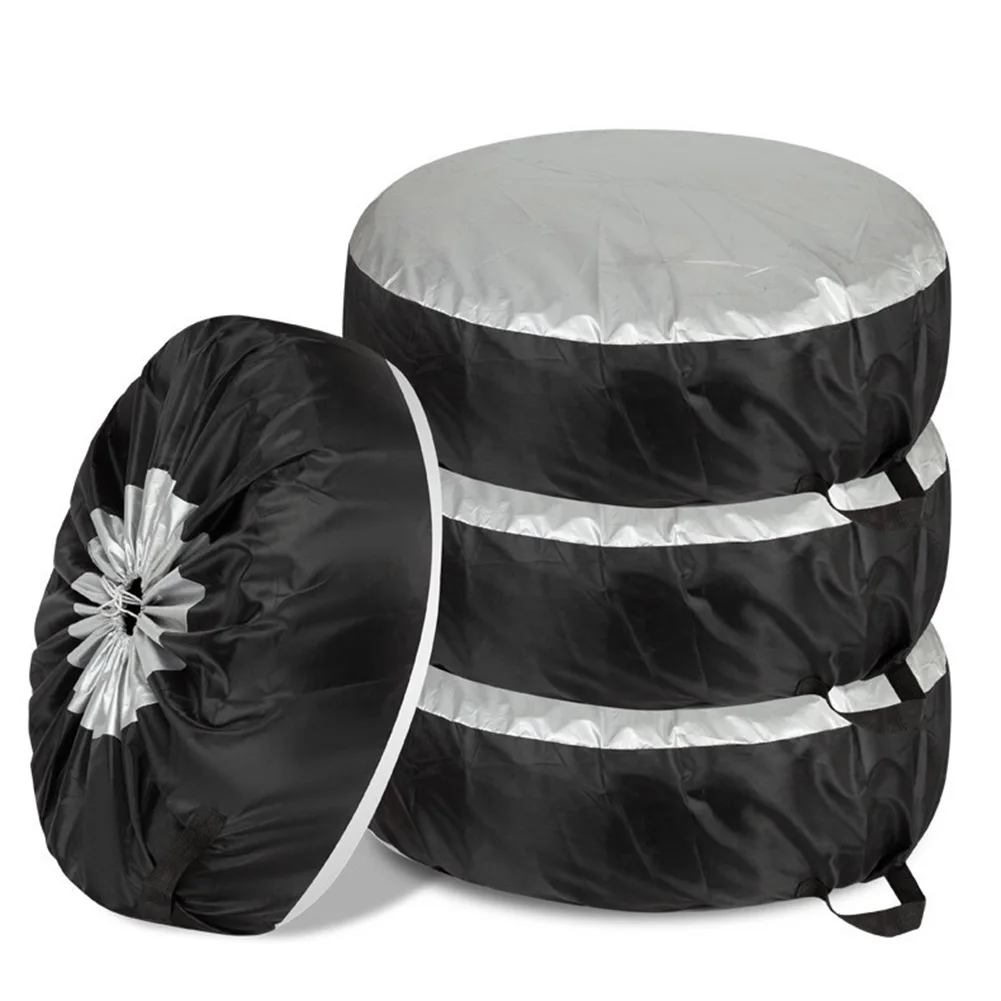

4PCS Car SUV Tire Cover Case Silver Black Spare Tire Wheel Storage Protector Bag 210D Oxford Cloth Dust-proof Protector
