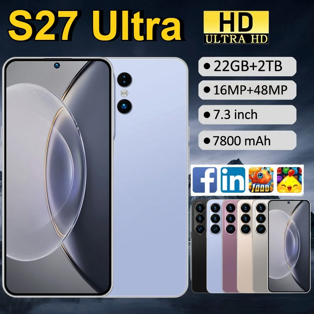 HOT NIEUWE S27 Ultra Originele 7.3 HD Mobiele Telefoons 7800mAh Android 22GB+2TB Smartphone 5G Dual SIM Wereldwijde Versie Mobiele Telefoons