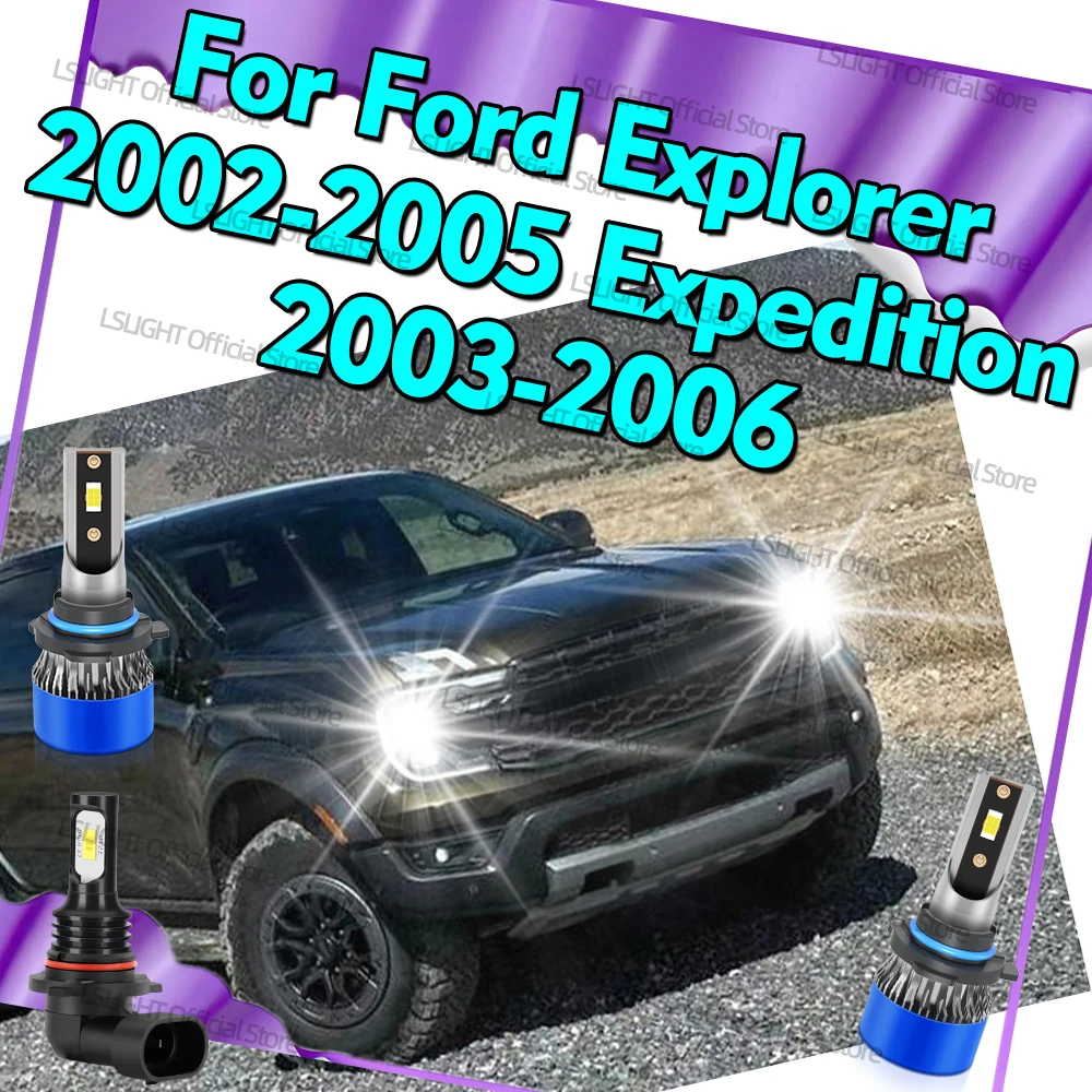 

2/6 шт. светодиодные фары 6000K 3570 CSP, противотуманные лампы для Ford Explorer 2002-2004, 2005, Expedition 2003-2006, ближний и дальний свет, 20000 лм