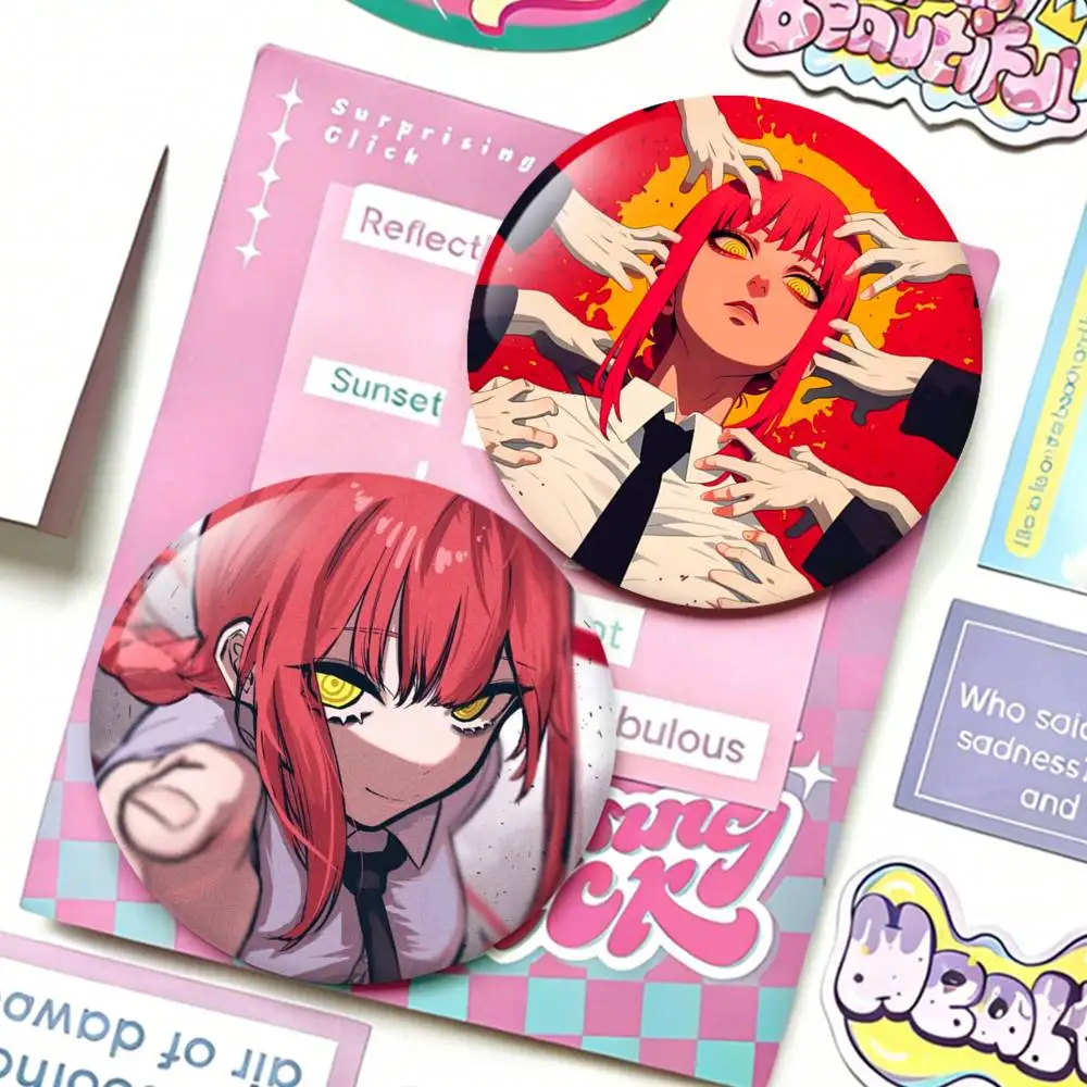 

C-Chainsaw-man MAKIMA Laser Badge Creative Pins Brooch for Bag Clothes Hat Decor Gifts Fans Collect