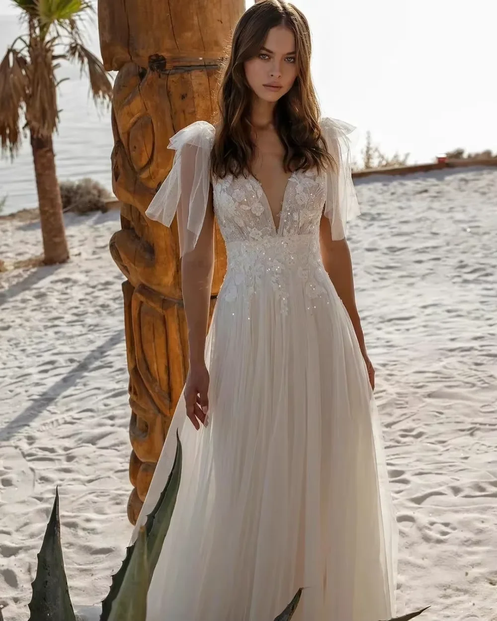 Maßgeschneiderte 2025, Boho-Vintage-Hochzeitskleider, Brautkleider, Strand, Tüll, Pailletten, Spitze, Applikationen, Brautkleid, Vestidos de Novia