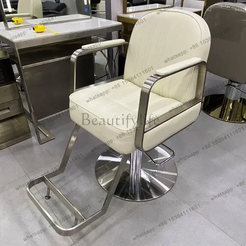 European Stainless Steel Barber Chairs Modern Salon Furniture Barber Shop Hair Salon Special Can Put Down Hair Cutting Chair Y