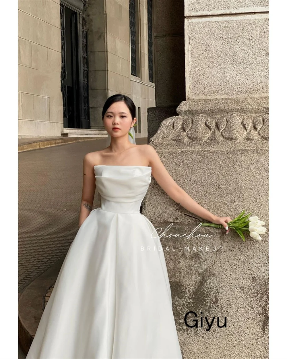 Giyu-vestido de novia sencillo de corte a, Corea, sesión de fotos, cuello barco, plisado de Organza, largo hasta el suelo, vestidos de novia personalizados