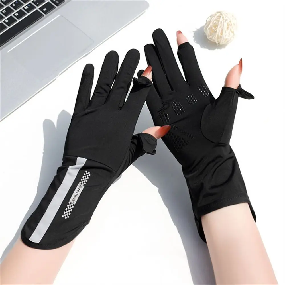 Fashion Mid-long Sunscreen Gloves Elastic Ice Silk Anti-UV Mittens Thin Slip Resistant Cycling Driving Gloves Sports Running