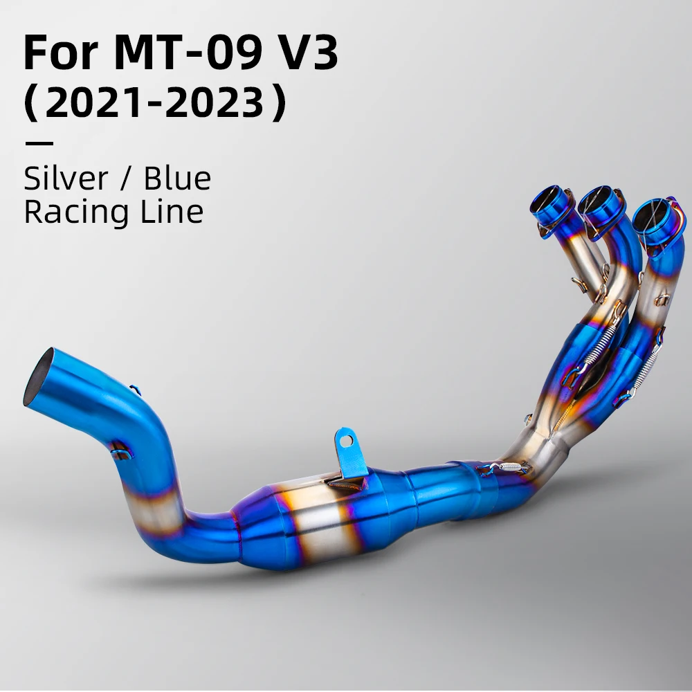

Full System Motorcycle Exhaust Front Link Pipe Escape Moto Racing Slip on Muffler For MT09 V3 2021-2023 Silver/Blue
