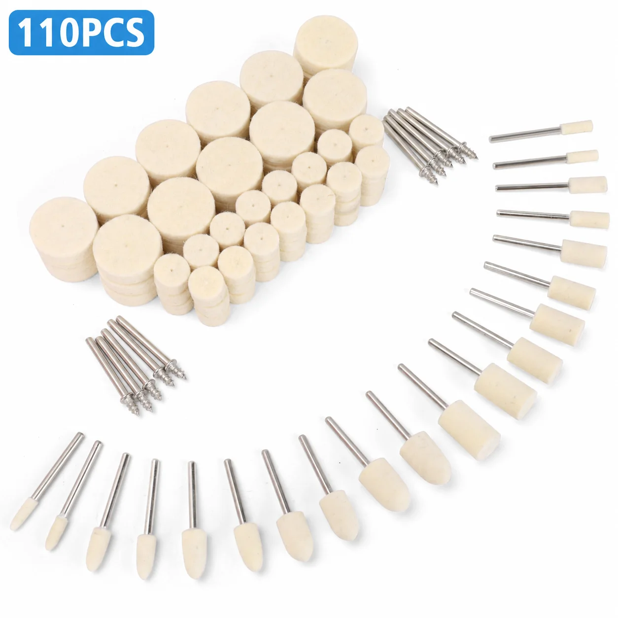110PCS Felt Polishing Buffing Wheel Set, 1/8