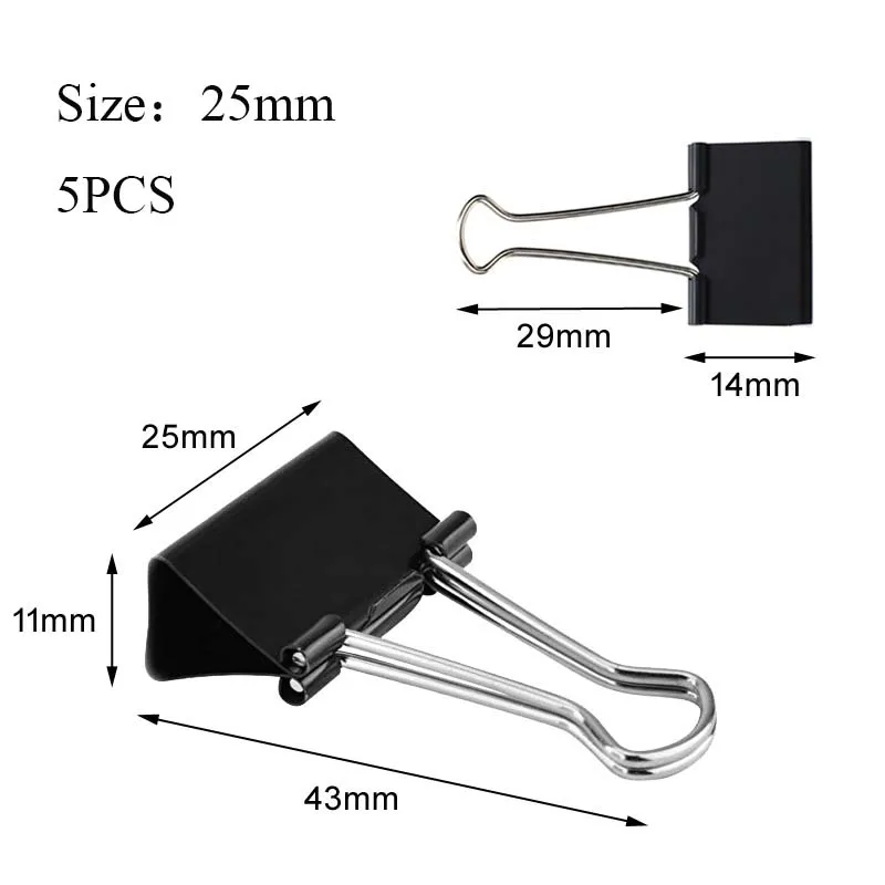 10/5Pcs Metal Binder Clips Paper clips 15/19/25/32/41MM Paper Clips For books Stationery School Office Supplies High Quality 4