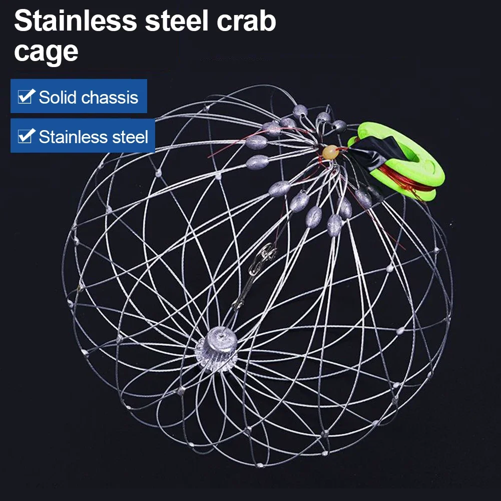 Automatic Open Closing Stainless Steel Fishing Crab Trap With Counterweight Visible Catch Crab Cage Outdoor Fishing Accessories