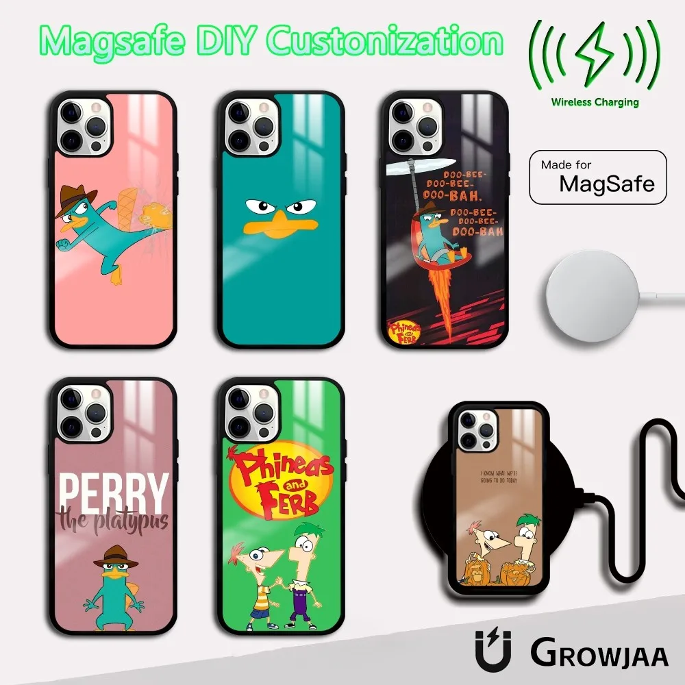 

P-Phineas and F-Ferb Cartoon Phone Case For iPhone 16 15 14 13 12 11 Pro Max Plus Mini Magsafe Mirror Wireless Magnetic Cover