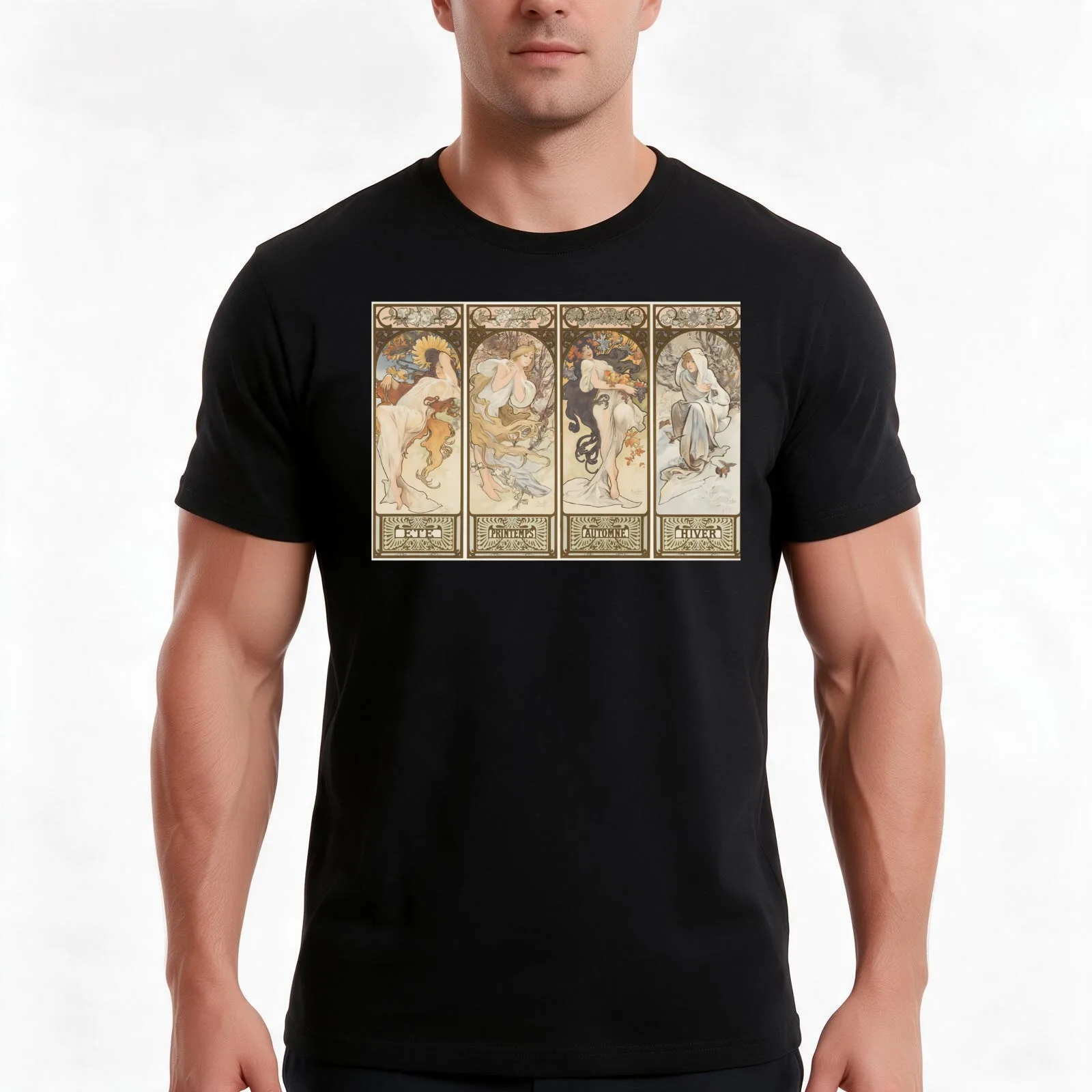 Alphonse Mucha, The Seasons, 1897, Art Nouveau T-Shirt, Summer Casual Cotton Tee, Oversized Streetwear Tops, Unisex Men Women