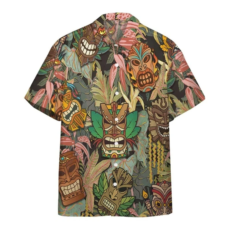 

Tiki Moai 3D Printed Hawaiian Short Sleeve Shirts For Men Vintage Civilization Horror Skull Graphic Casual Y2k Beach Shirts Tops