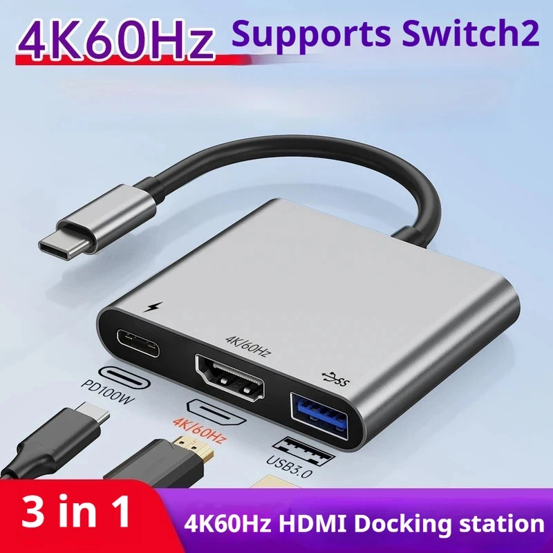 3 in 1 USB C HUB Type C Splitter Thunderbolt 3 Docking Station Laptop Adapter With For 4K 60Hz HDMI USB3.0 PD100W Switch 2
