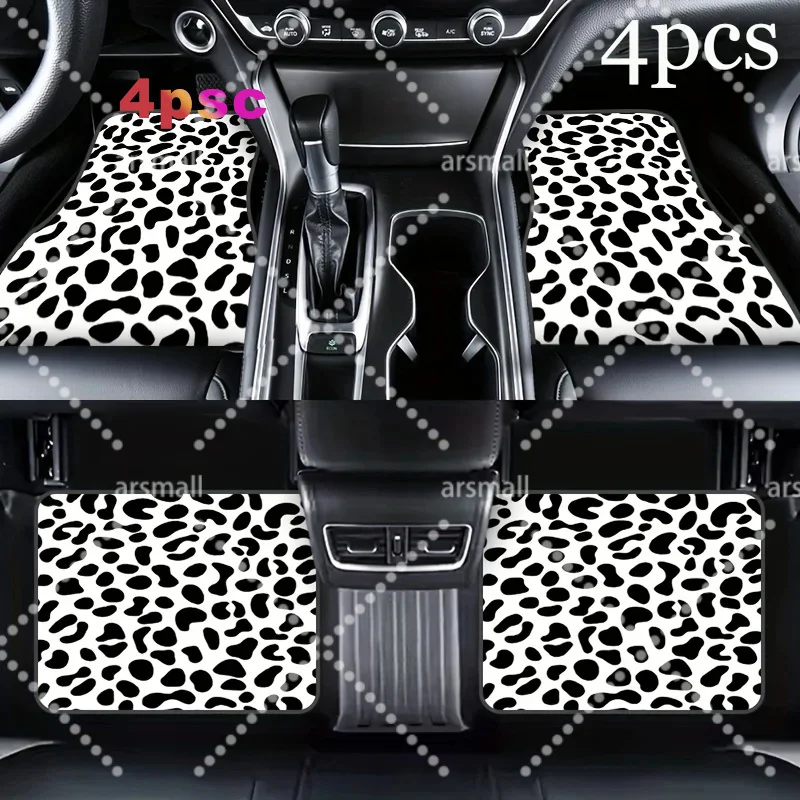 4pcs Cow Print Pattern Universal Car Interior Floor Mats, Suitable For All Car Models, Holiday Gift, All-Season Car Floor Mats W