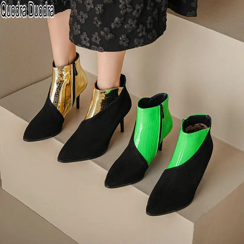 Sexy New Women Shoes Ankle Boots Thin High Heels Zipper Winter Pointed Toe Plus Size 48 43 46 33 38 Slippers Party Casual Green