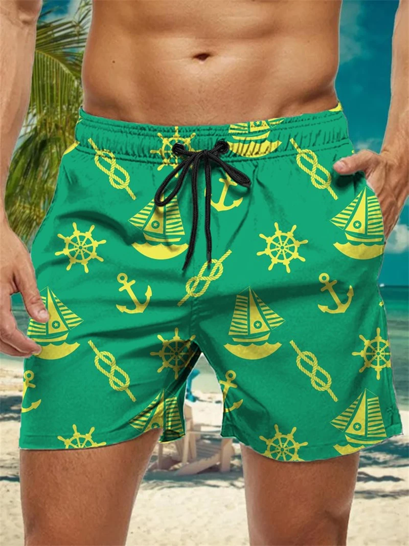Fashion Sailboat Anchor Graphic Short Pants For Men Summer Trend Streetwear 3D Printed Beach Shorts Casual Oversized Swim Trunks