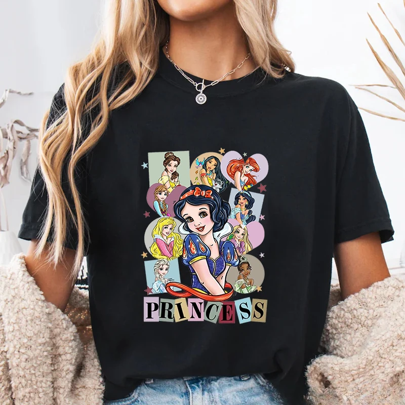 

Disney Snow White Cartoon Printed T-shirt for Women's Casual Loose Short Sleeve Round Neck Top Cute Snow White Short Sleeve