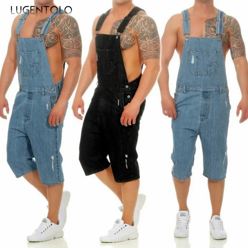 

Ripped Jean Overalls Men Summer New Straight Vintage Jeans Men's Denim Casual Large Size Streetwear Lugentolo