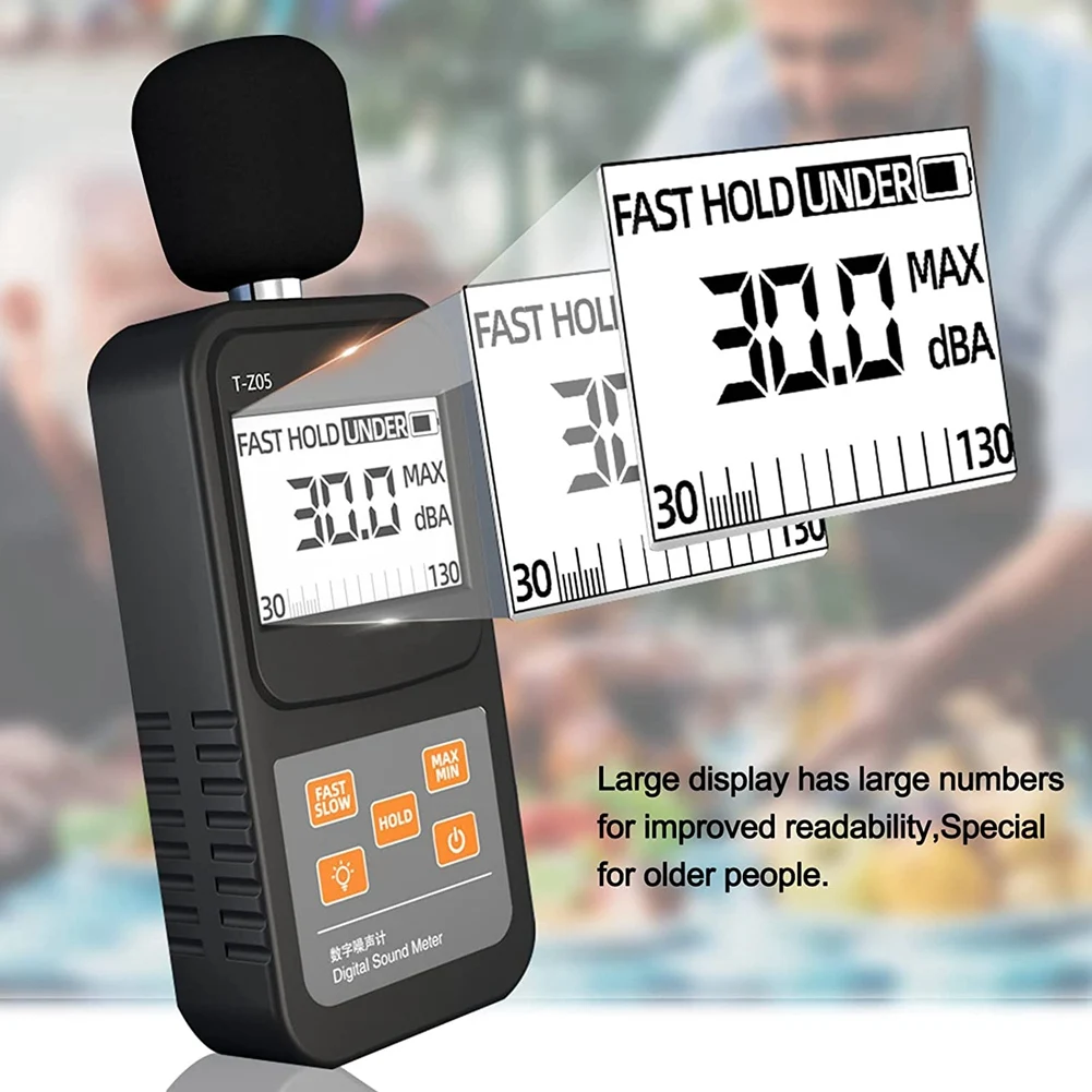 Digital Sound Level Meter Handheld SPL Meter,30-130DB Audio Noise Measure, Larger Backlit LCD Display for Home Factories