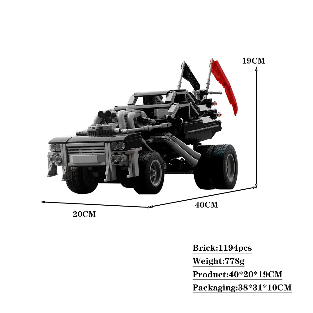 Moc Desert Battlefield película Mad Maxed Gigahorse coche de bloques de construcción negro Interceptor carro juguete de alta tecnología regalo de cumpleaños para niños