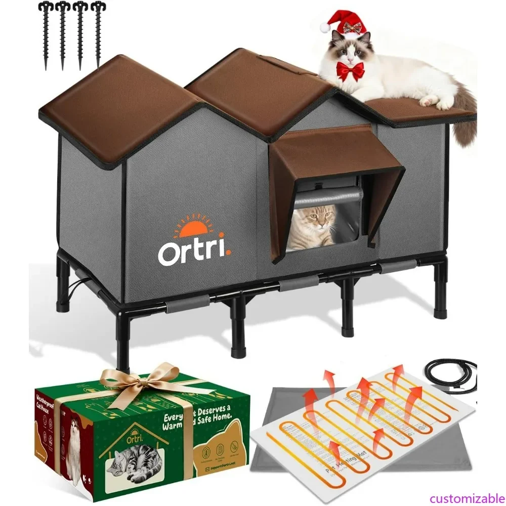 

Winter Insulated Outdoor Cat Shelter with Large Elevated Heater and Waterproof Protection