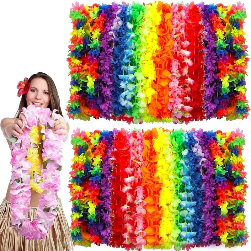 Guirnalda de flores para fiesta hawaiana, collar hawaiano, suministros de decoración para fiesta de granja, decoración de guirnalda