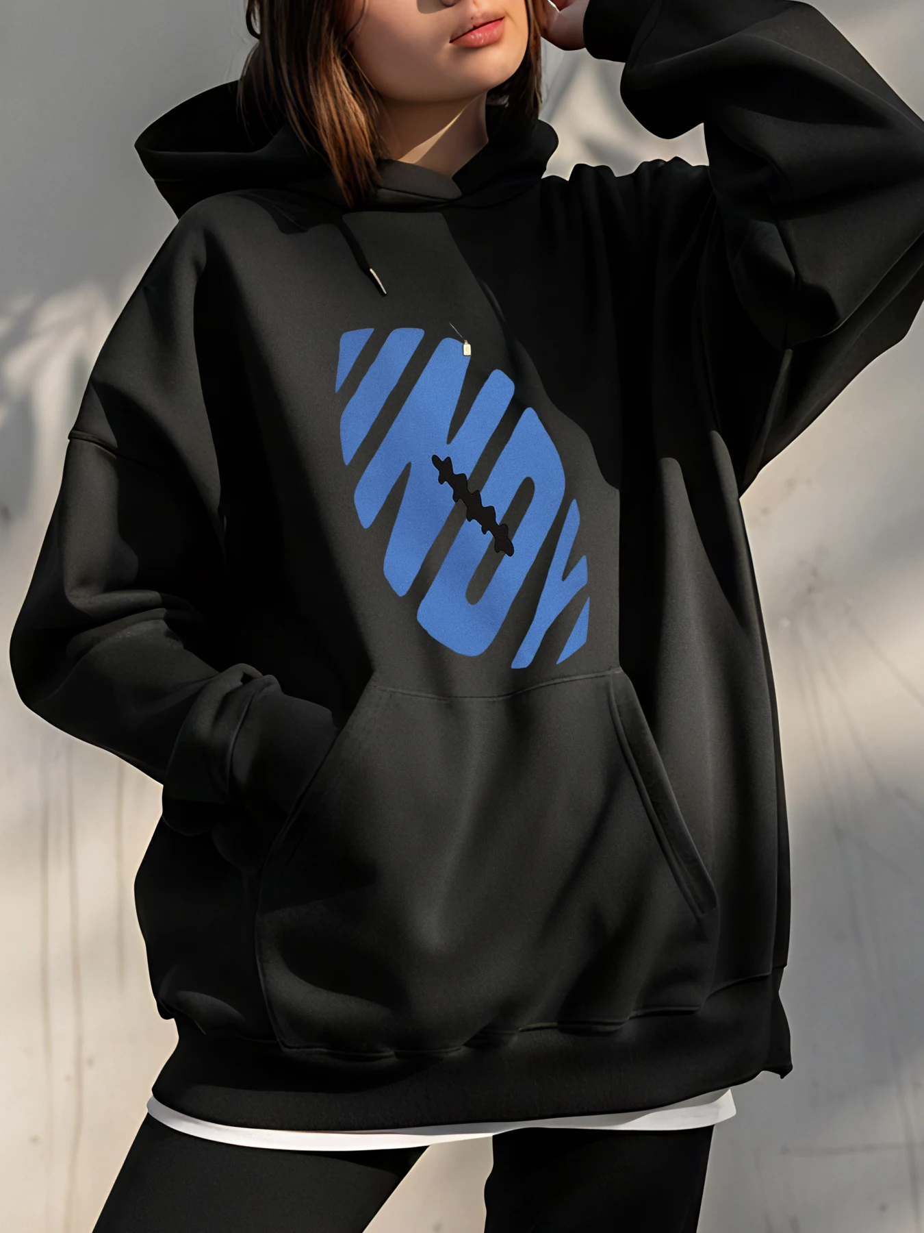 

Женская толстовка с капюшоном UNDY с логотипом и принтом большого размера, повседневная уличная одежда, модная осенне-зимняя одежда для женщин