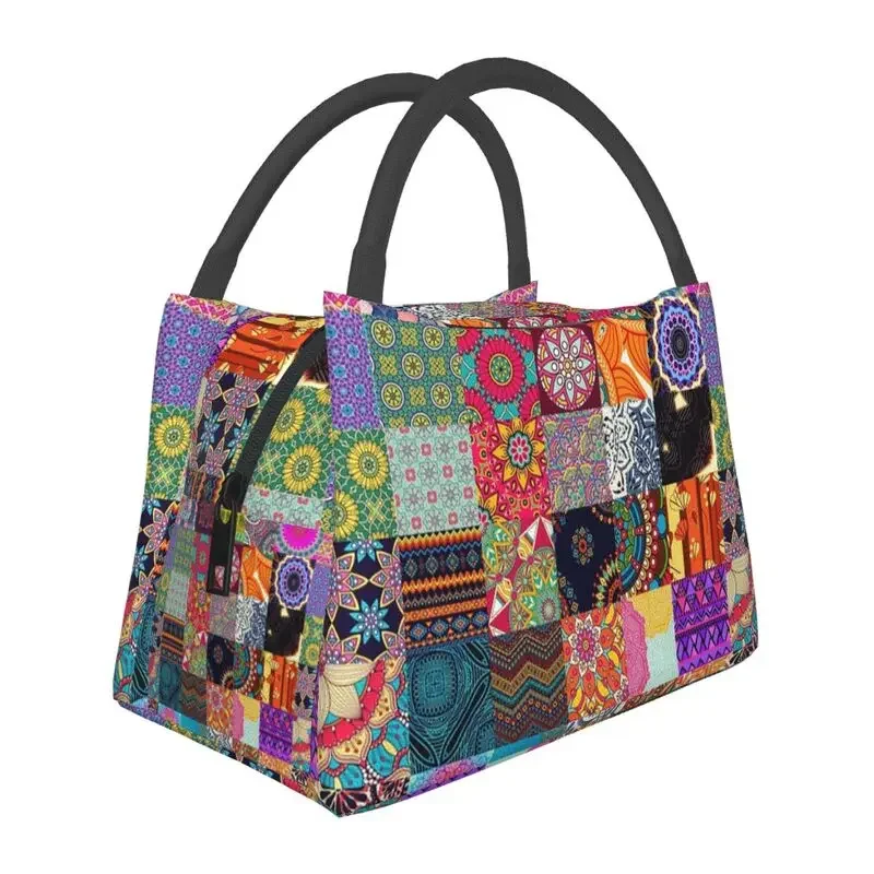 

Custom African Ankara Patchwork Ethnic Print Lunch Bag Women Warm Cooler Insulated Lunch Box for Office Travel