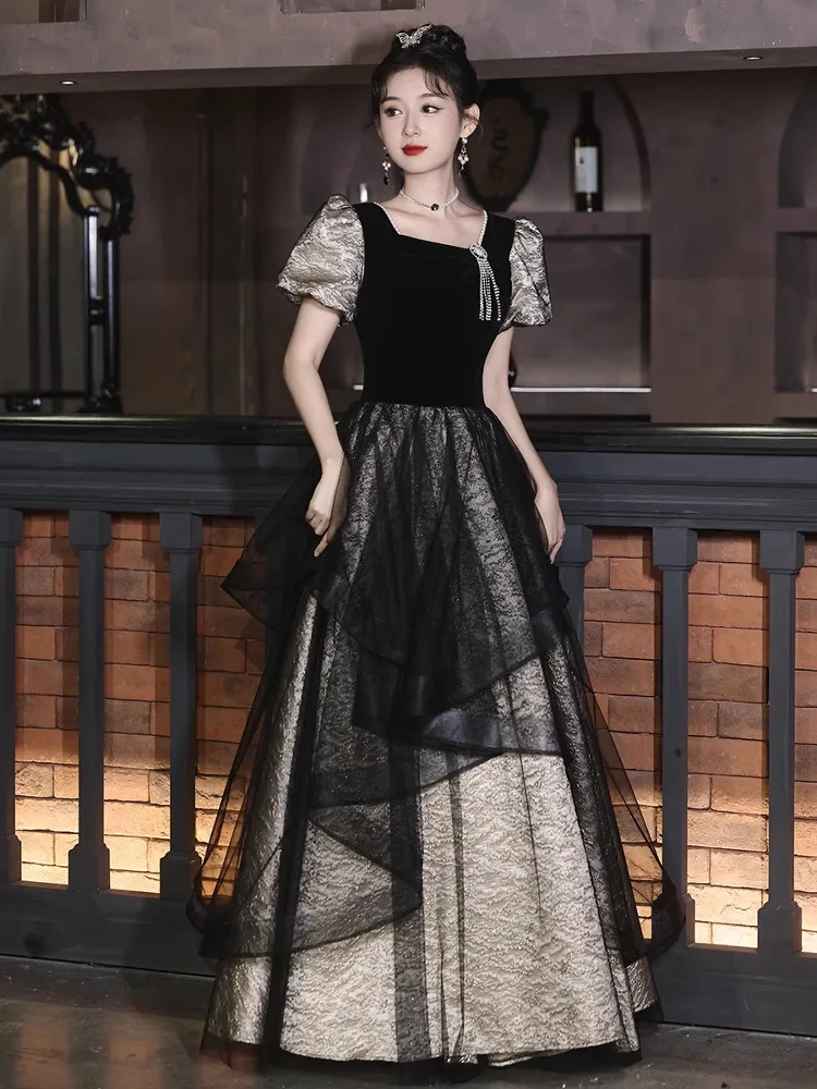 

Ele Bla Evening Gown Women's New Sle High End Luxury Student Day Adult Ceremony Host Princ Skirt Faionable Embro...