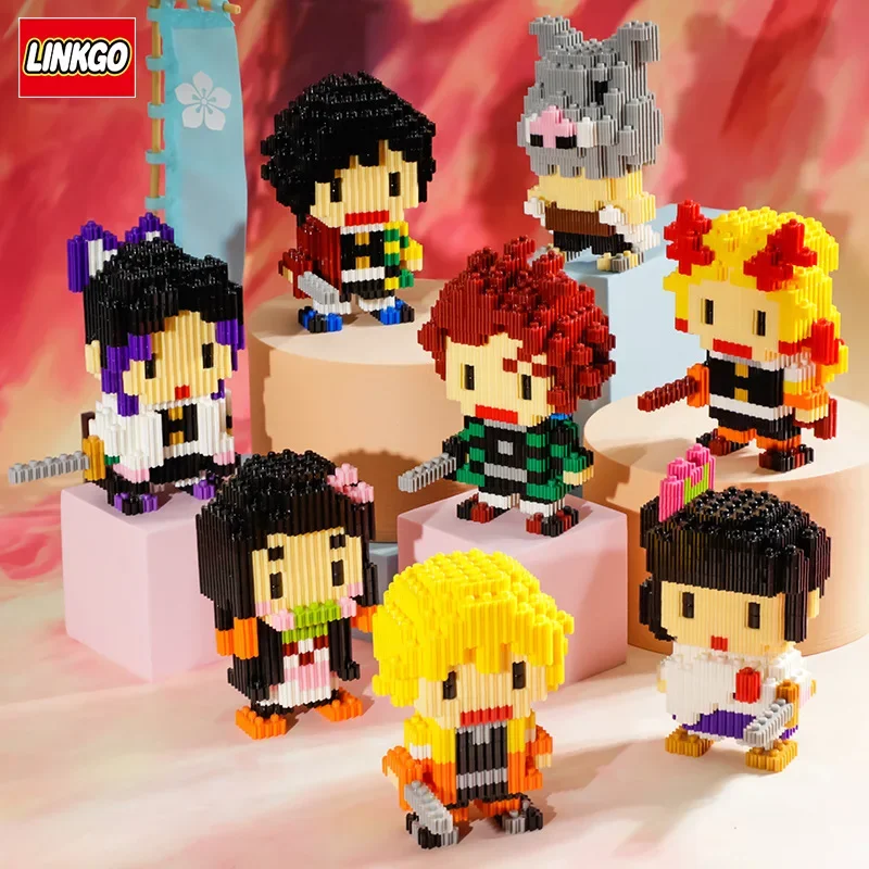 Demon Slayer Linkgo Magic Building Blocks Kamado Tanjirou Nezuko Inosuke Mini Model Connection Bricks Figure Toys For Children