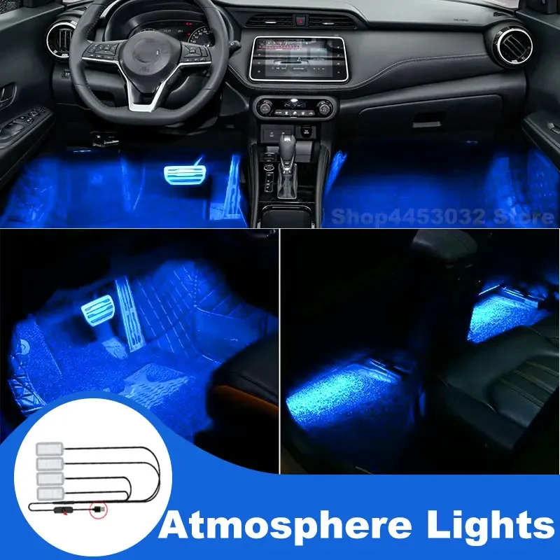 USB Interior Lights For Nissan kicks tiida qashqai j11 Xterra Juke 350Z Pontiac Aztek Titan Led Foot Ambient Light Blue