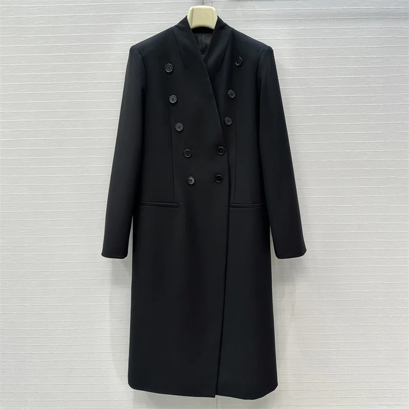 

Women's trench coat New autumn 2025 double breasted slim fit V-neck long sleeved top wool blend long Women's windbreaker jacket