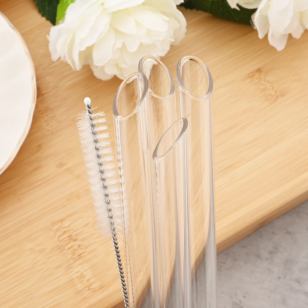 8/12/14mm Glass Drinking Straw Reusable High Borosilicate Glass Straw Set with Brush Bubble Tea Smoothies Party Bar Accessories