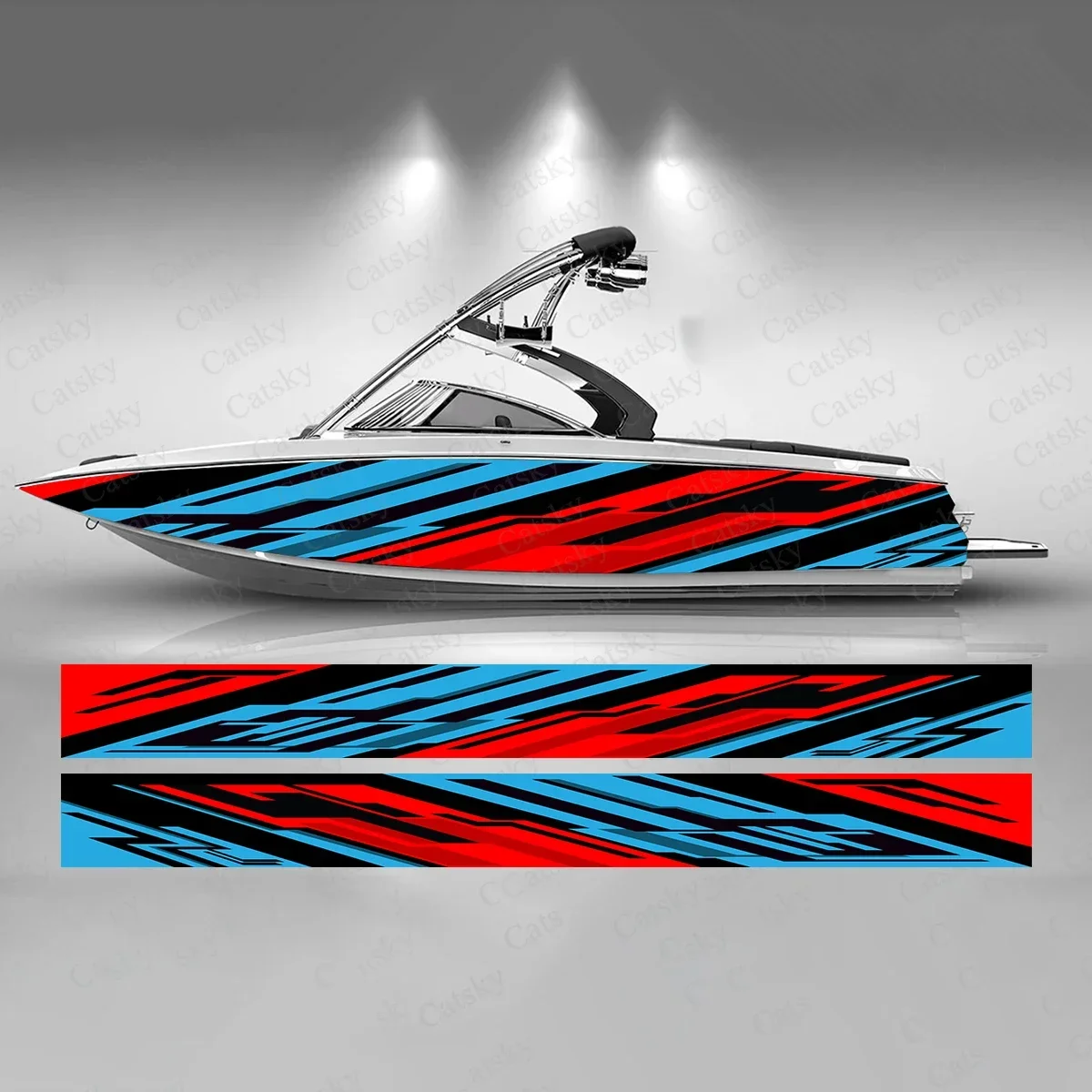 

Red Blue Black Design Boat Sticker Fashion Custom Fish Boat-Sticker Vinyl Waterproof Boat Wrap Graphic Boat Wrap Decal