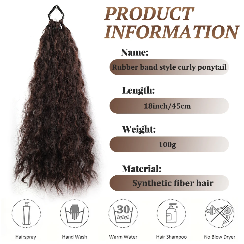 Synthetic 18 inch Long Wavy Ponytail Wrap Elastic Band Design Suitable for Women's Daily Holiday Party Wear ﻿