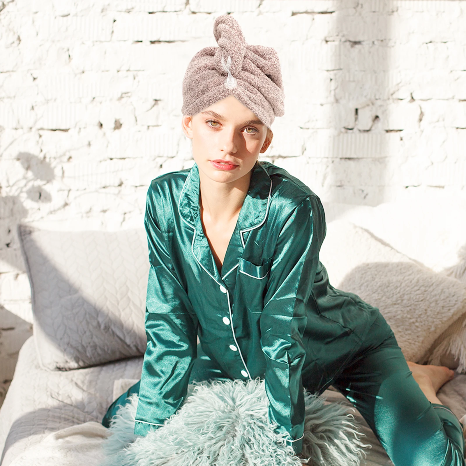 

2pcs Coral Fleece Dry Hair Hat Shower Cap for Women Towel Turban Absorbent Wrap Bonnet Bamboo Charcoal Purple Green Yellow