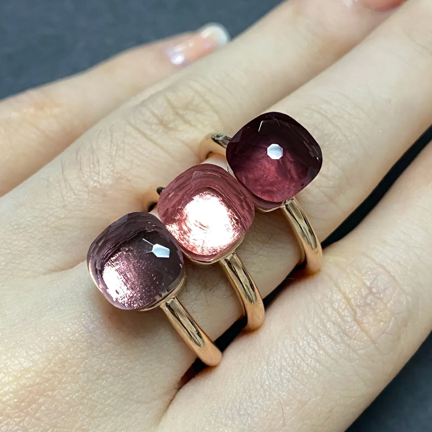 Bague bonbon plaquée or Rose, cristal violet élégant, 30 couleurs, bijoux simples de couleur bonbon, cadeau pour femmes, saint-valentin