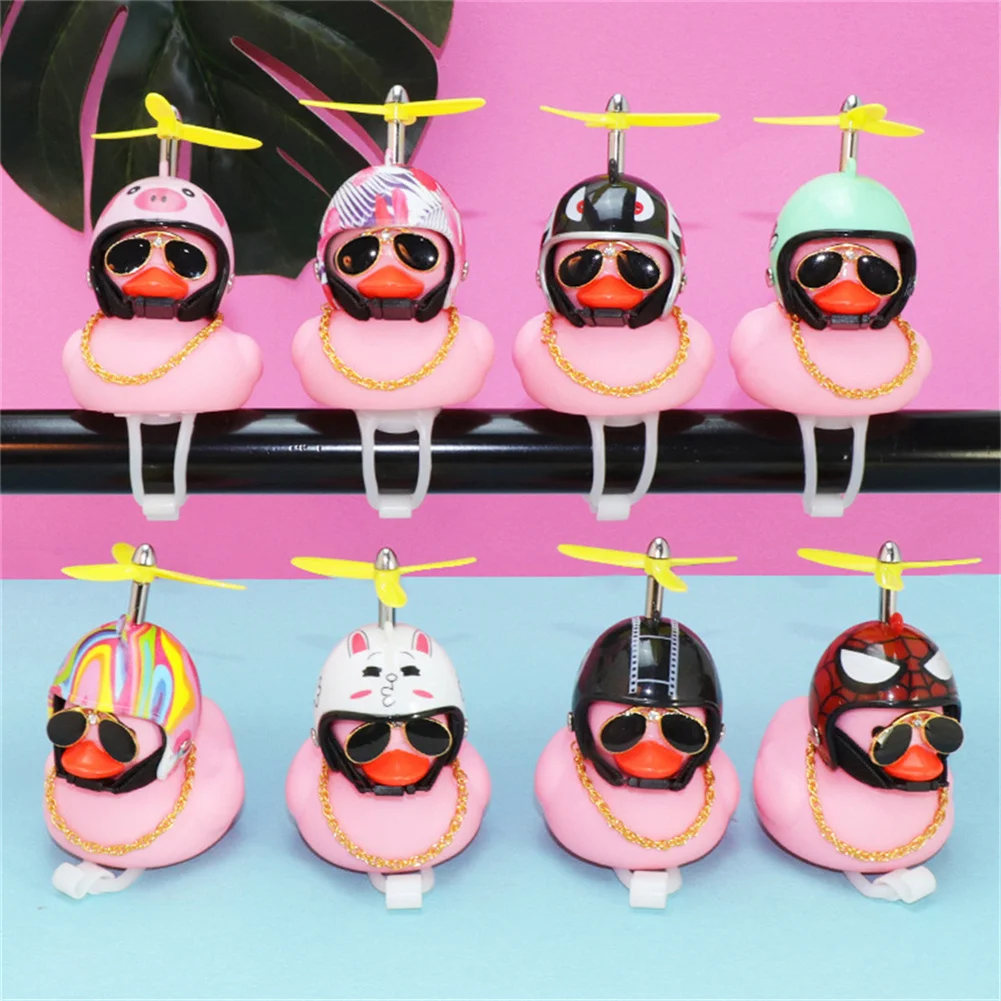 Bicycle Yellow Duck With Helmet Propeller Wind-breaking Duck Auto Interior Decoration Car Ornaments Accessories Pink Black Duck