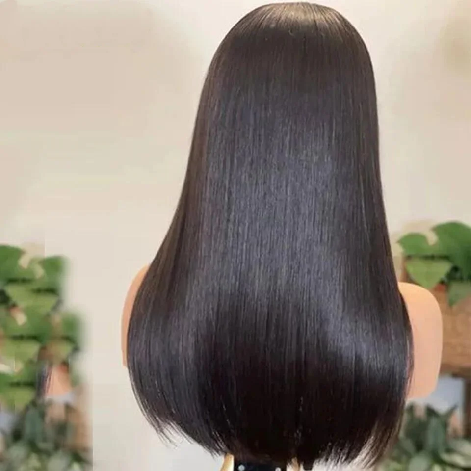 Perruque Lace Front Wig lisse et soyeuse noire naturelle, cheveux courts et doux, 26 pouces, densité 180, pre-plucked, avec baby hair, 03/Glueless, pour femmes