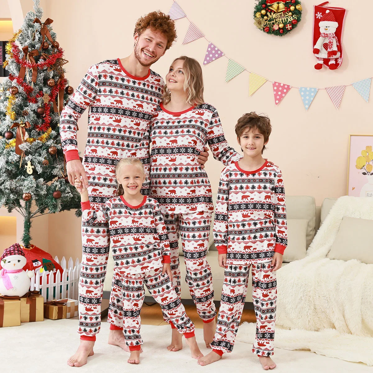 

family home wear Christmas home wear family suit plaid patchwork printed home wear European and American