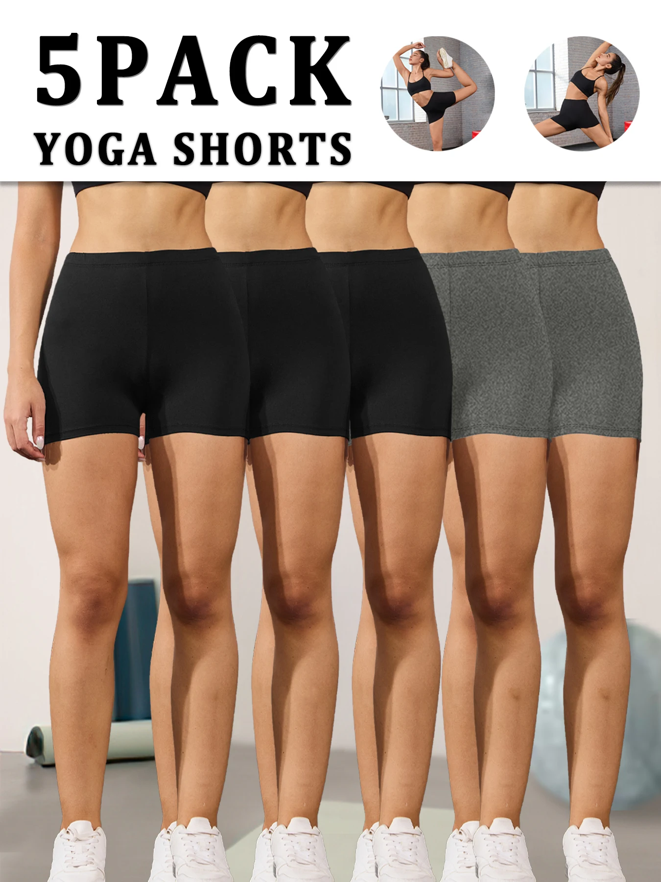 

5 упаковок супермягких байкерских шорт для женщин, спортивные шорты для бега и йоги без прозрачных тренировок, 2 дюйма