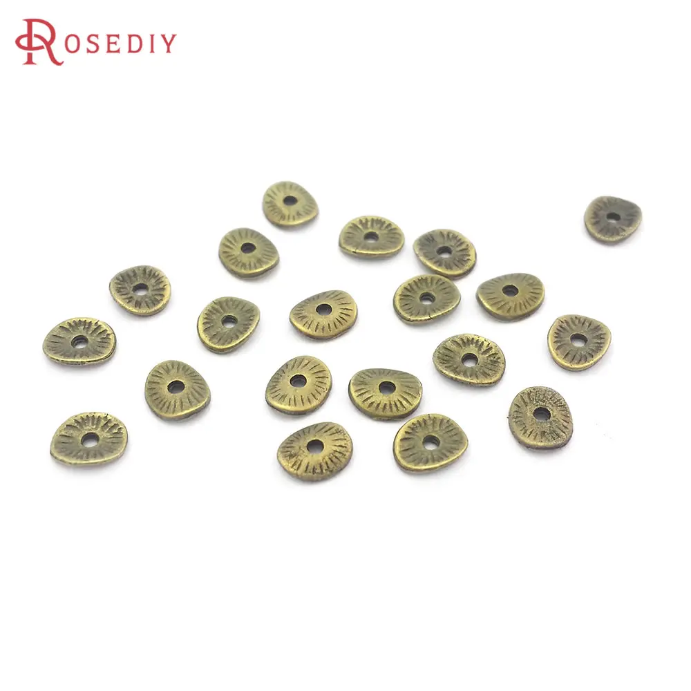 200PCS Antique Bronze Zinc Alloy Round or Curved Brushed Disks Space Beads Diy Jewelry Making Supplies Earrings Accessories