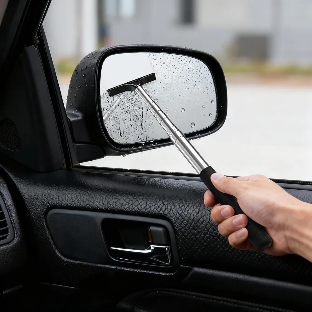 Side Mirror Squeegee, Car Mirror Squeegee, Retractable Car Rearview Mirror Wiper for All Vehicles,Universal Automotive Accessory