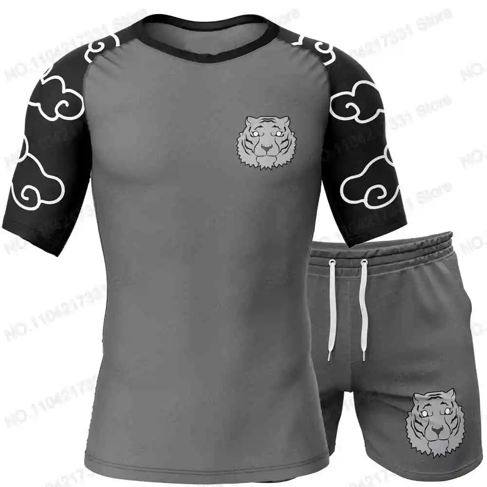 The God of High School Rash Guards Surfing Jersey Beach Shirts Swimwear Diving Gym Shorts MMA BJJ Men Jiu Jitsu Fitness Sets