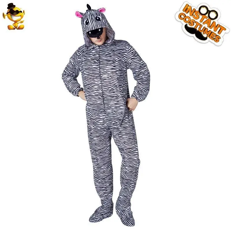 

Взрослый мужской Хэллоуин, забавная пижама с изображением зебры, сценический костюм, наряд с животными, полный длинный комбинезон